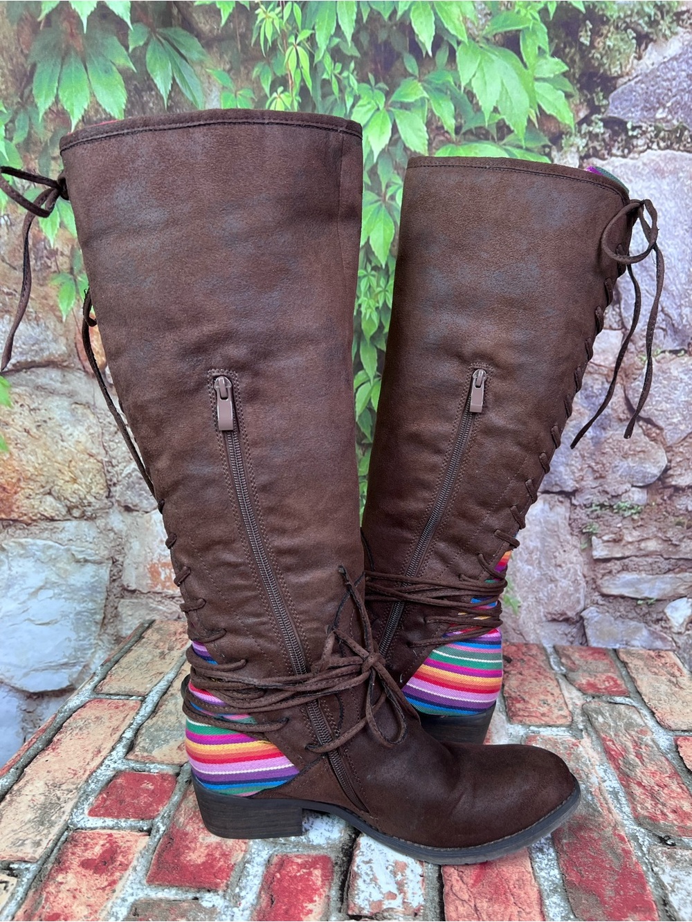 VERY VOLATILE Rainbow Inset Lace Up Festival Boots, 10 - Picture 12 of 15
